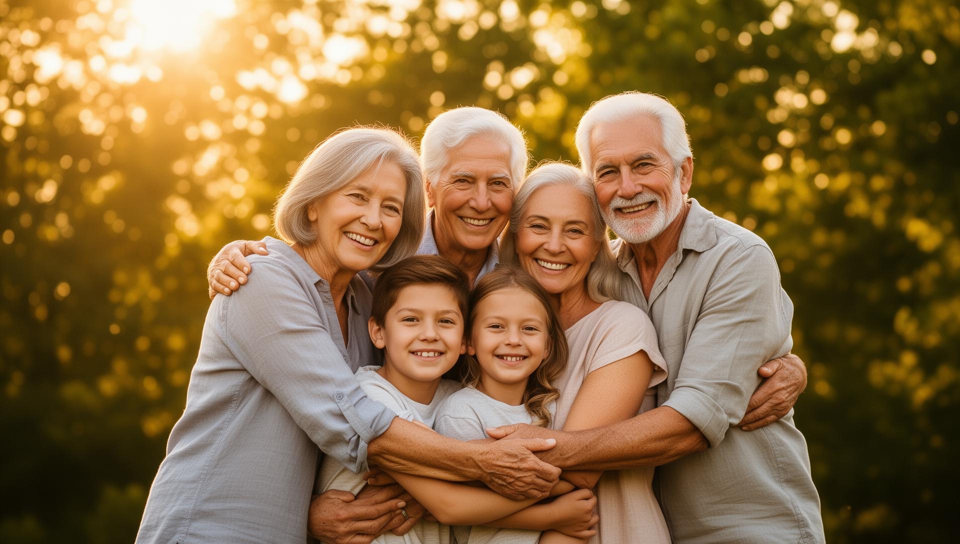 Family standing together outdoors, protected and at peace